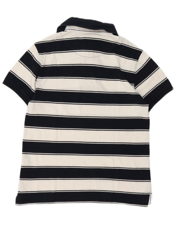 Camisa polo masculina Slam pequena listrada branca de algodão