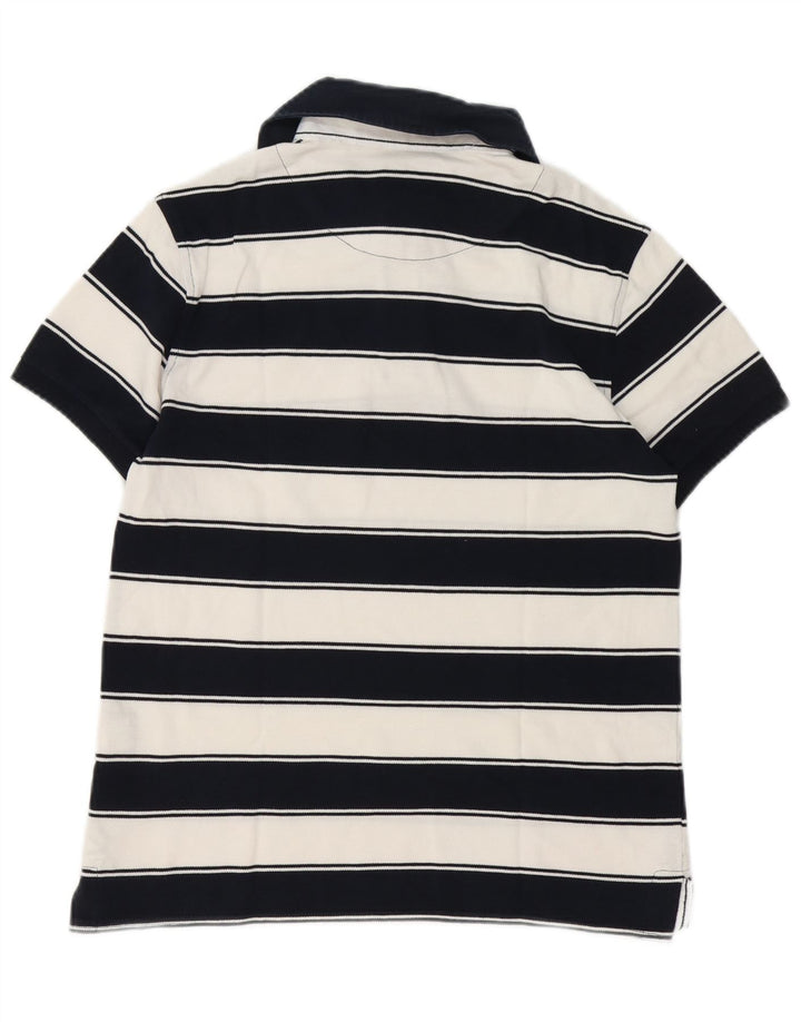 Camisa polo masculina Slam pequena listrada branca de algodão
