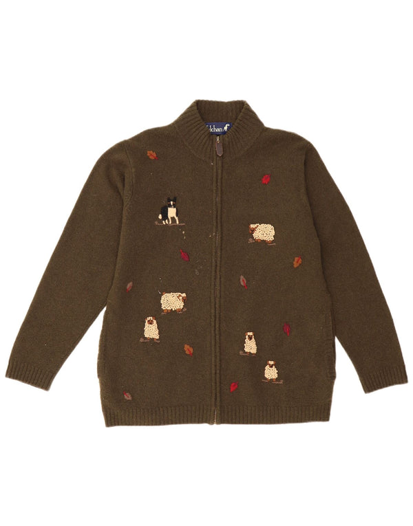 Suéter cardigã feminino Tulchan com estampa UK 14 lã cáqui média