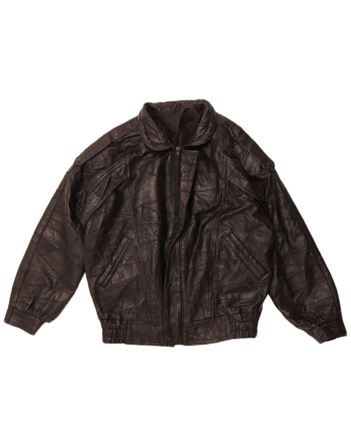 Jaqueta de couro masculina VINTAGE militar solta ajuste Reino Unido 36 pequenos retalhos pretos