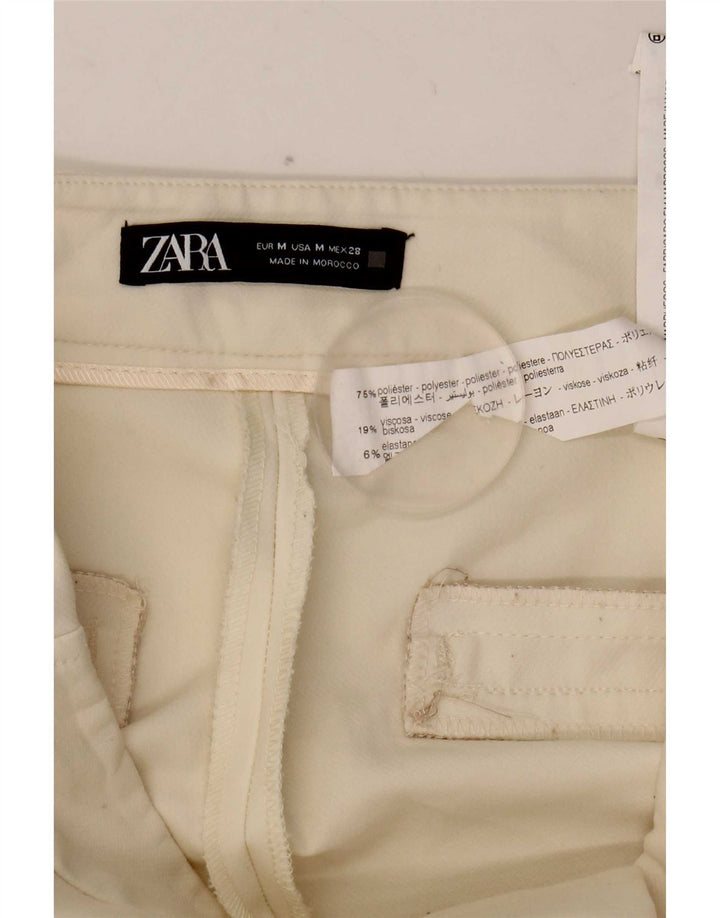 Calça casual feminina Zara Bootcut médio W28 L32 poliéster branco