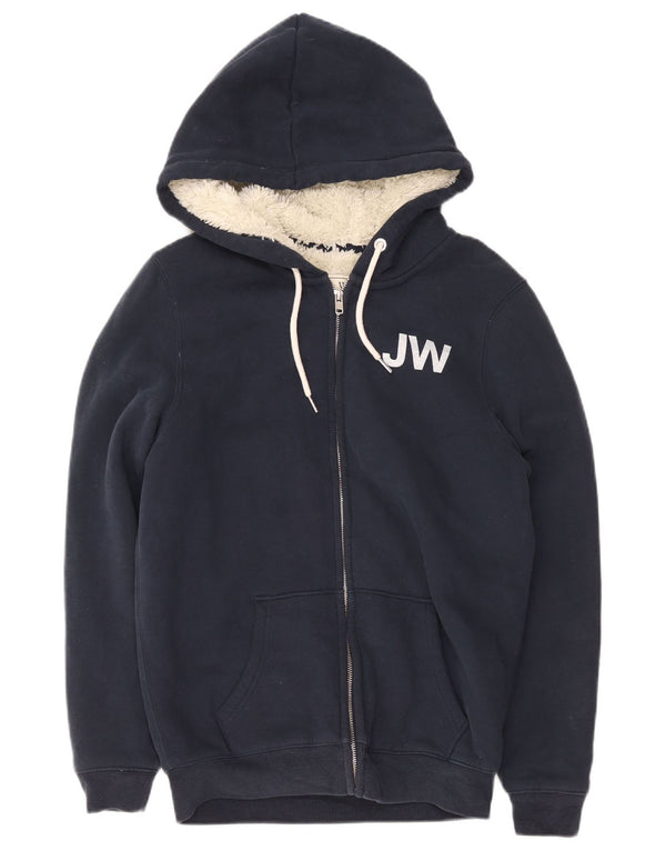 Jack Wills Suéter masculino com capuz e zíper Sherpa gráfico XS azul marinho algodão