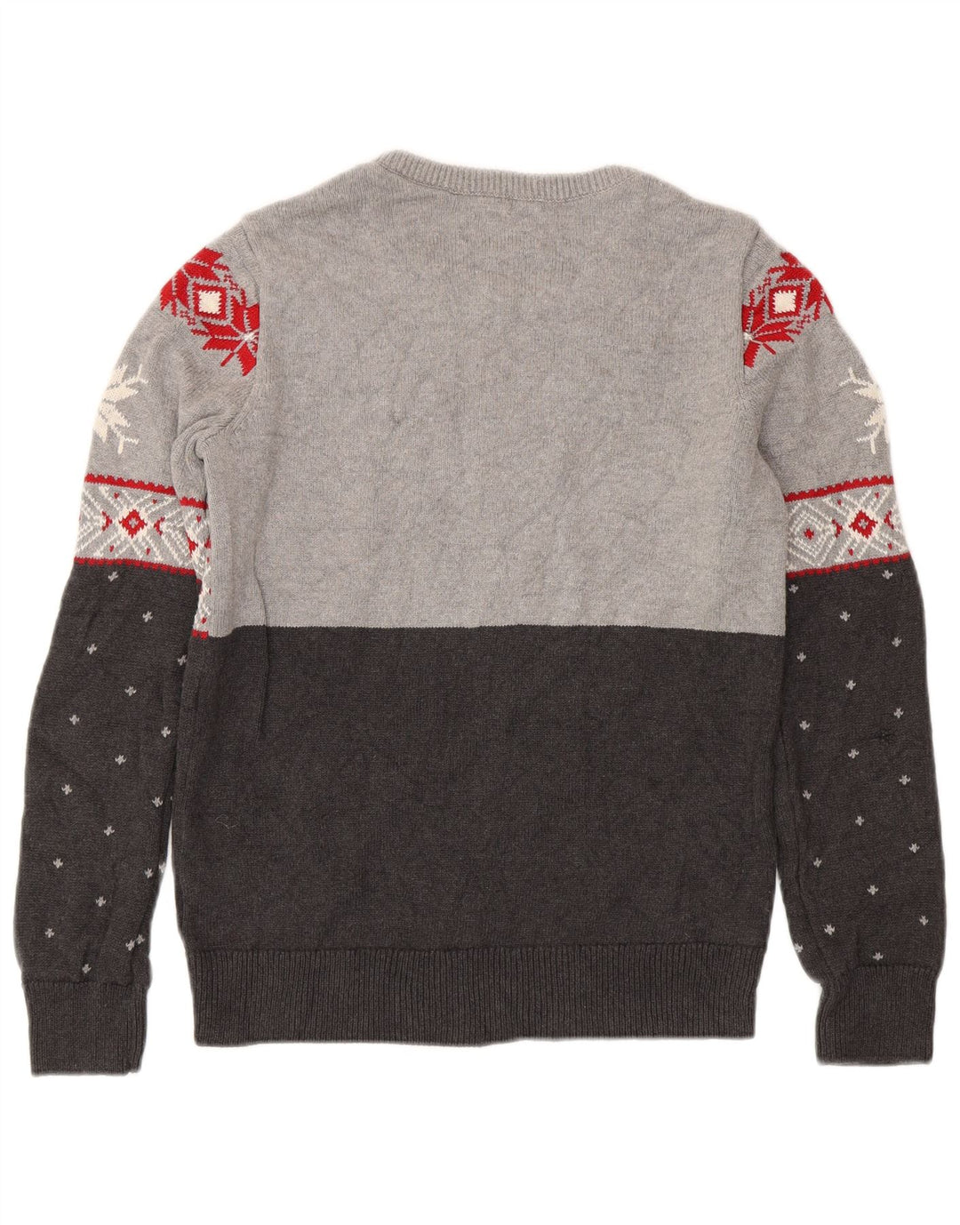 Suéter masculino Chaps com gola canoa pequeno cinza Fair Isle algodão
