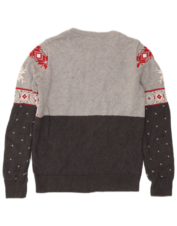 Suéter masculino Chaps com gola canoa pequeno cinza Fair Isle algodão