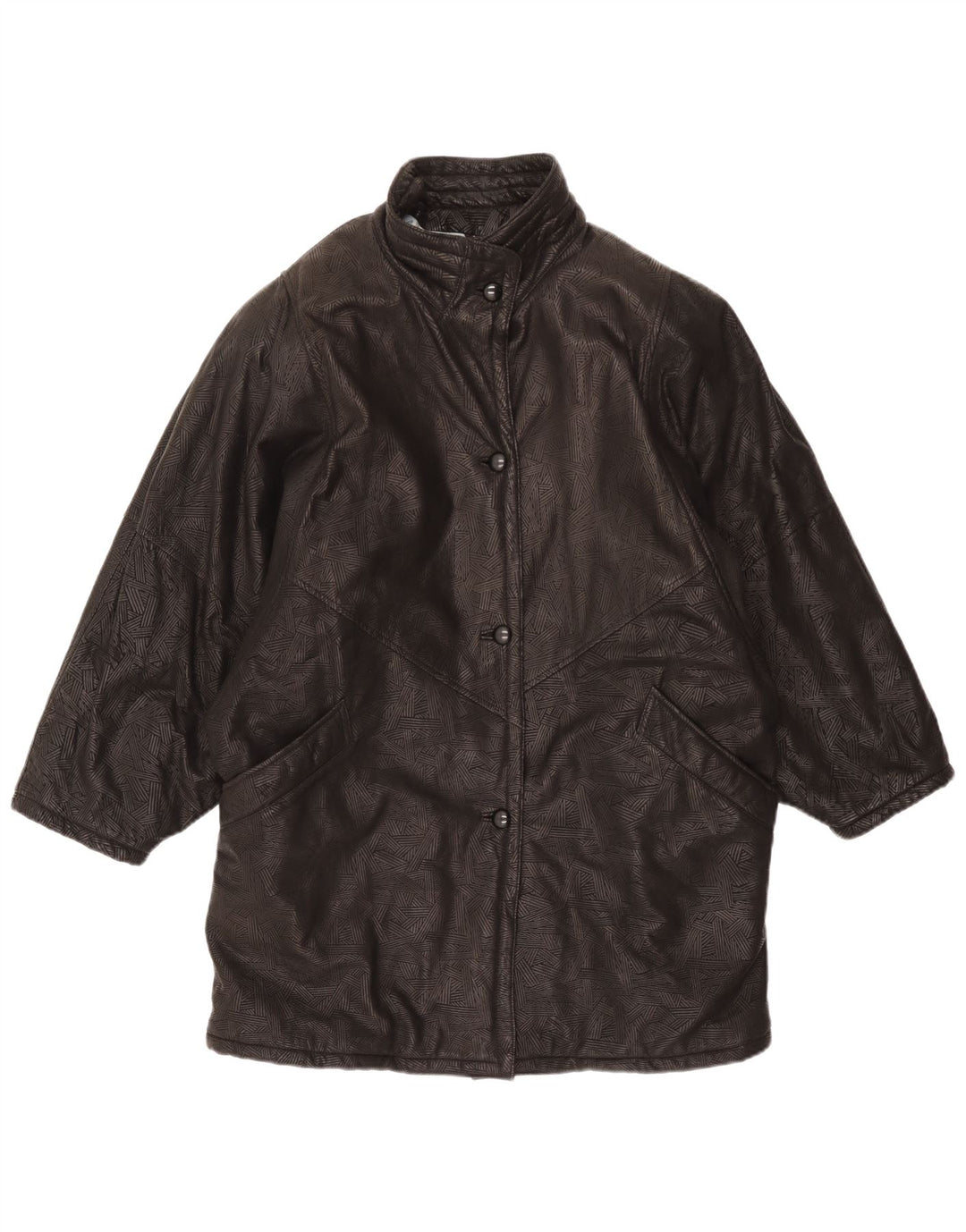 Casaco de couro oversized feminino vintage UK 20 2XL preto geométrico