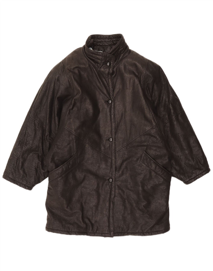 Casaco de couro oversized feminino vintage UK 20 2XL preto geométrico