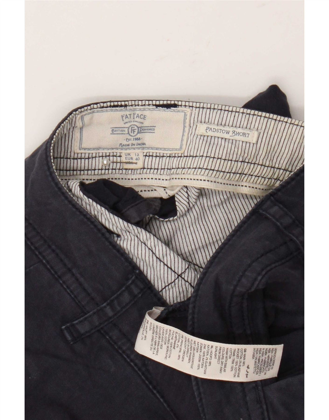 Shorts Chino Feminino Fat Face Padstow Regular UK 12 Médio W32 L5 Azul Marinho