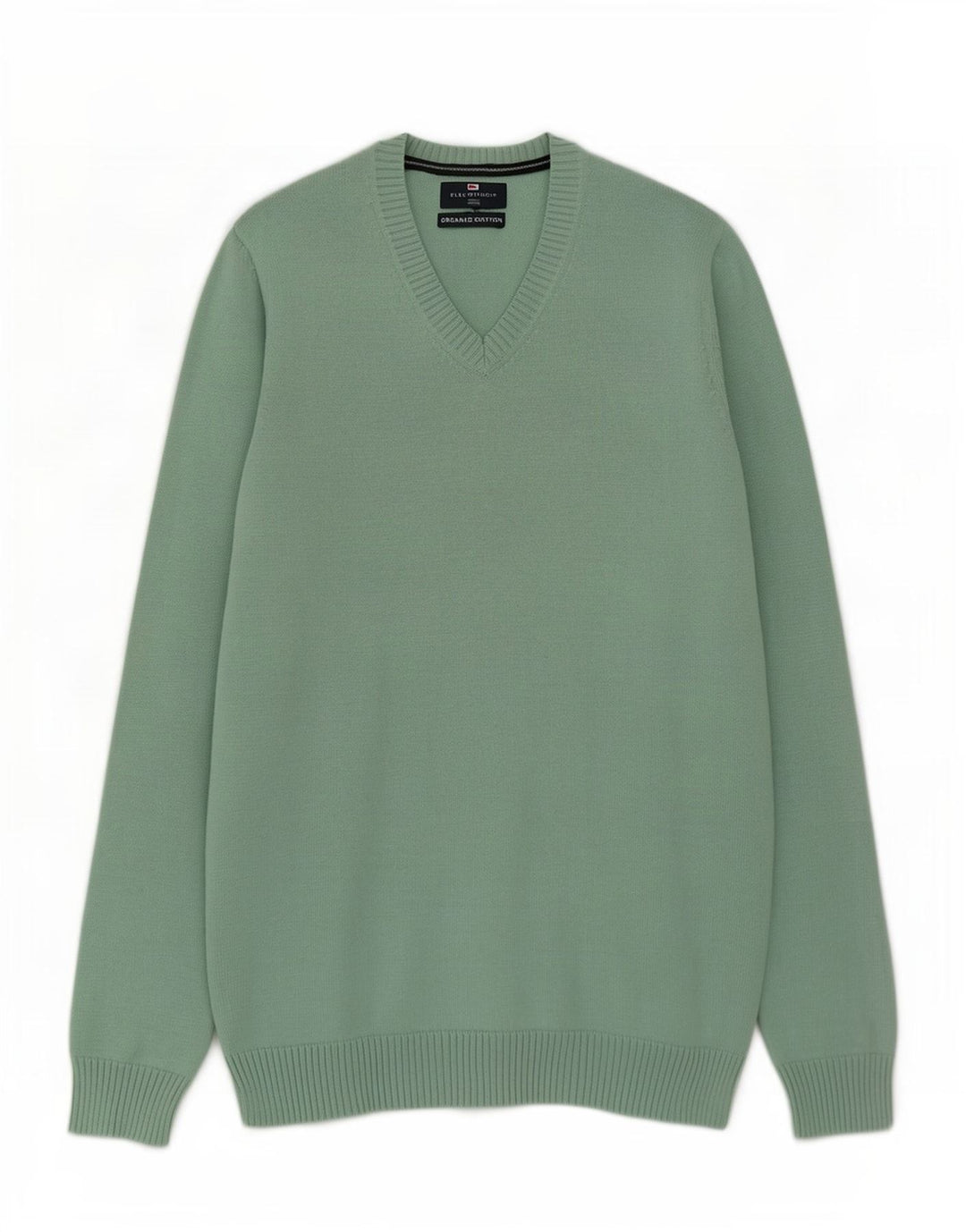 Suéter masculino Marks & Spencer Blue Harbor com decote em V, algodão verde médio