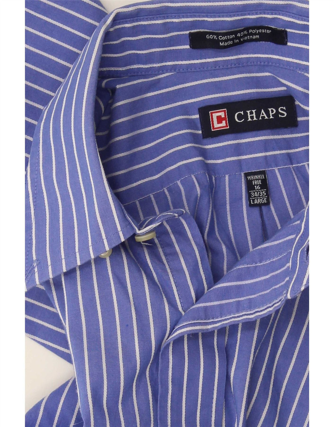 Camisa masculina Chaps tamanho 16 grande algodão listrado azul