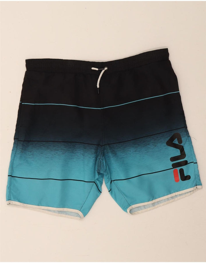 Fila Mens Graphic Natação Shorts Médio Azul Colourblock Poliéster