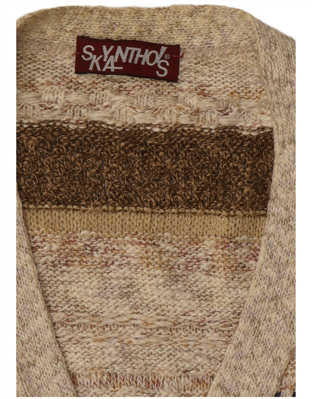 Suéter cardigã masculino VINTAGE grande listrado bege