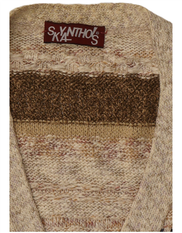 Suéter cardigã masculino VINTAGE grande listrado bege