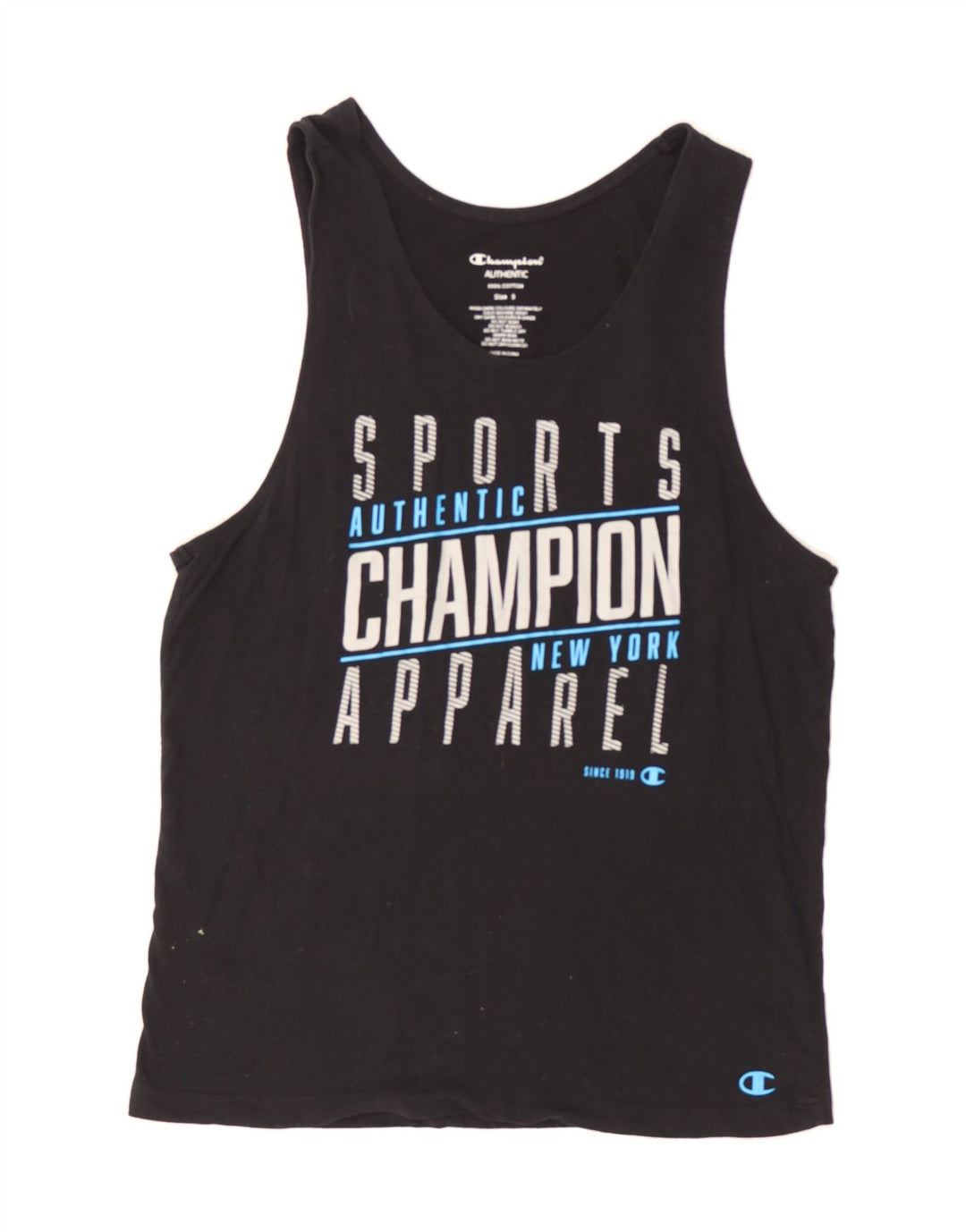 CHAMPION Mens Graphic Vest Top Small Black Cotton Vintage Champion and Second-Hand Champion from Messina Hembry 