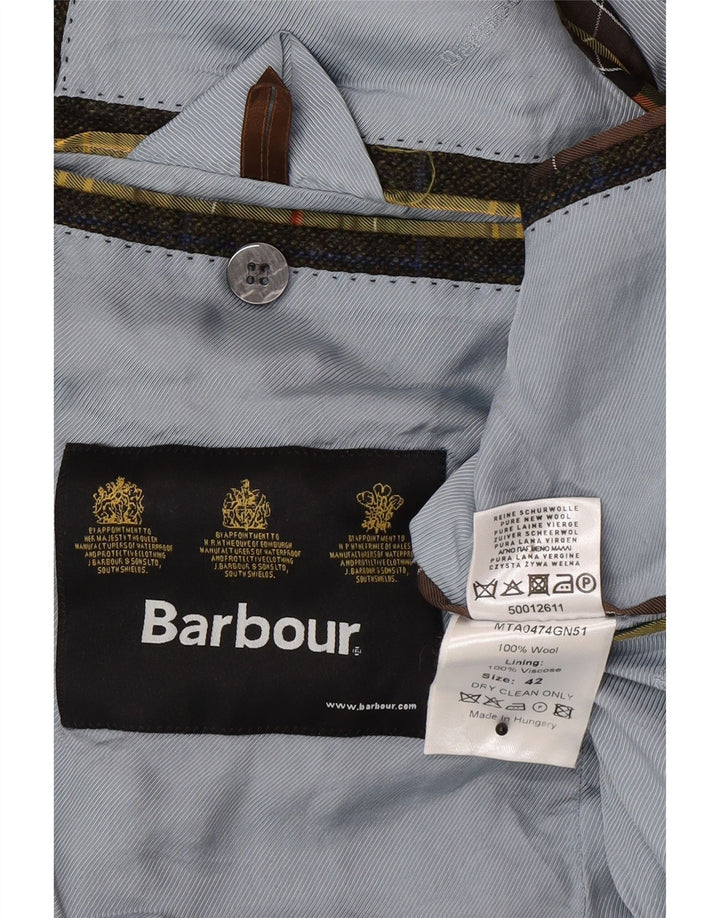 Jaqueta blazer masculina Barbour com 2 botões Reino Unido 42 grande lã xadrez cáqui