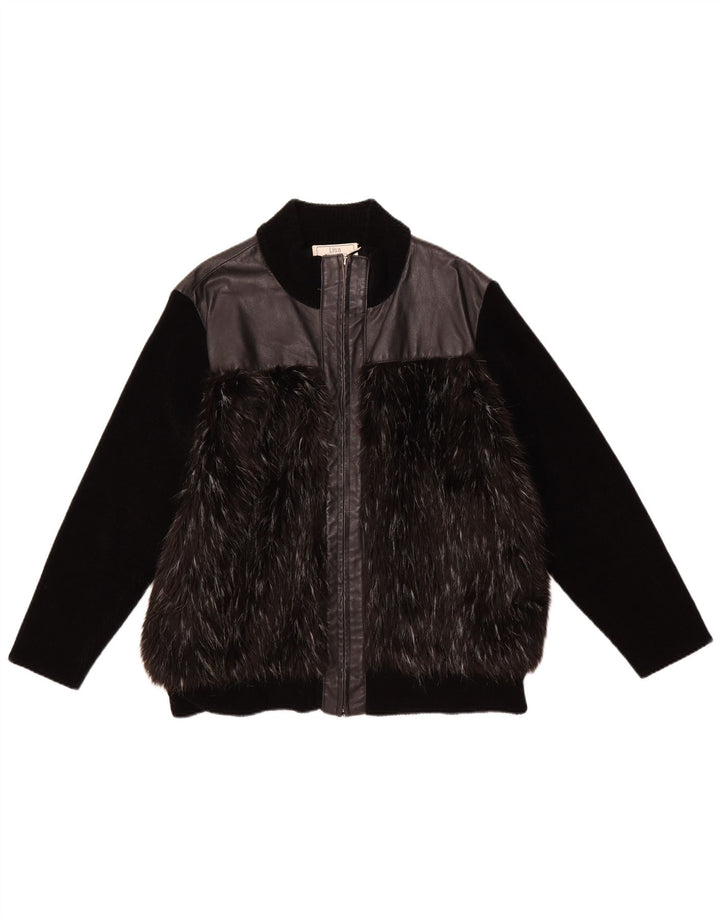 Jaqueta de couro feminina VINTAGE UK 18 XL couro preto