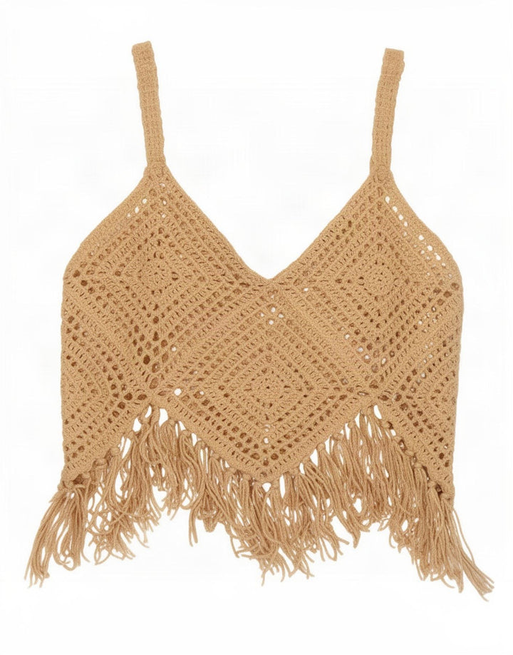 Top feminino de crochê Zara UK 12 algodão bege médio