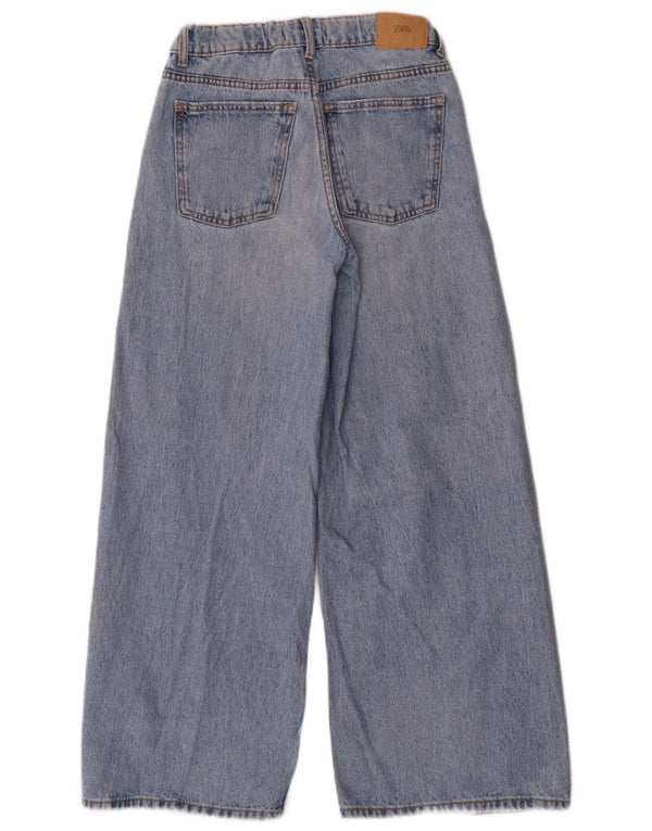 Zara Jeans femininos desgastados com perna larga 13-14 anos W26 L27 algodão azul