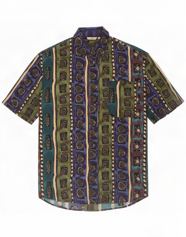 Angelo Litrico Camisa masculina de manga curta grande multicolorida geométrica