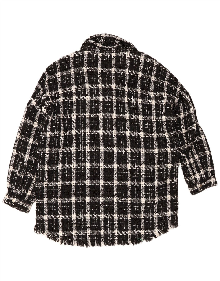 Zara Camiseta feminina oversized UK 14 médio preto xadrez acrílico