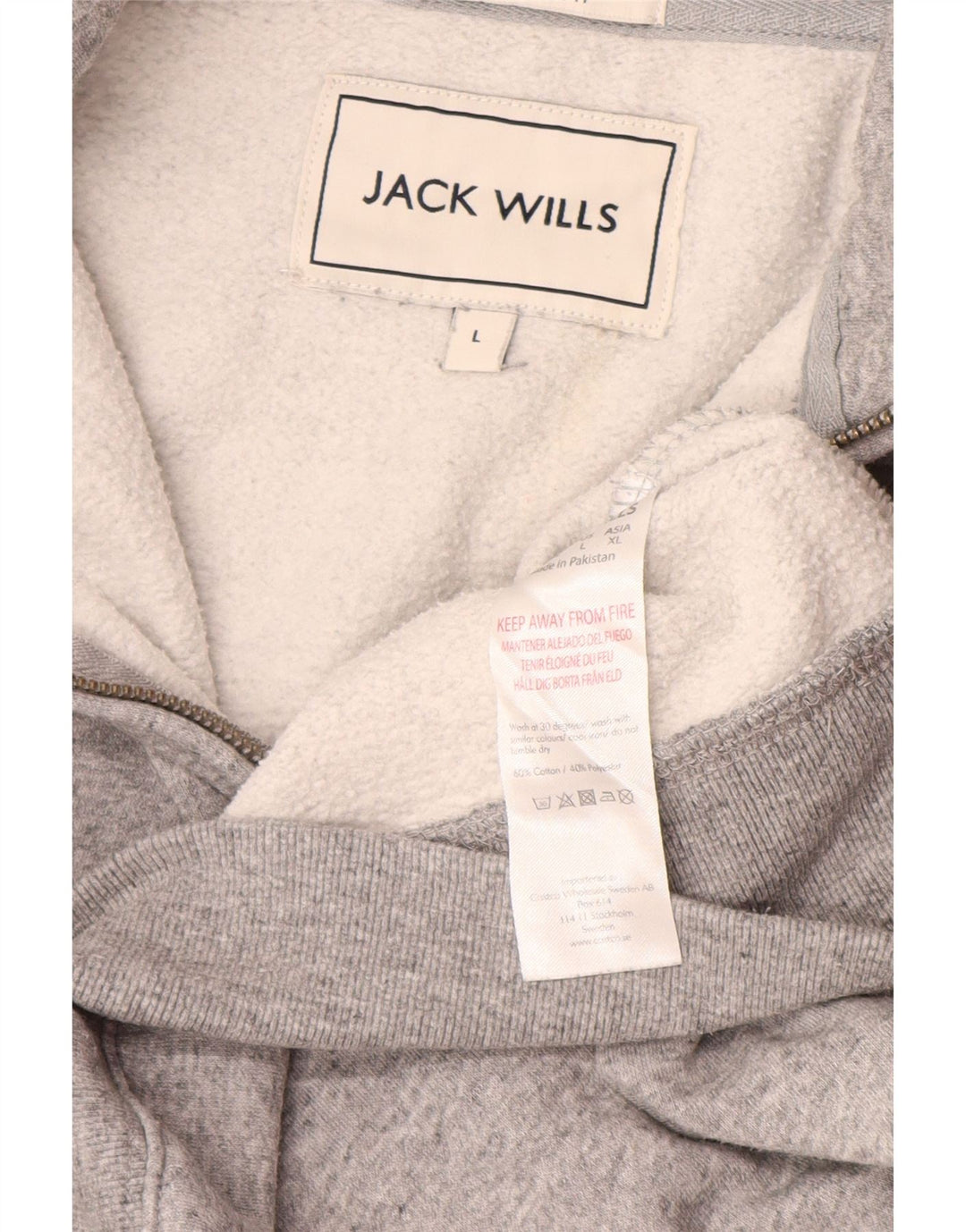 Suéter masculino JACK WILLS com zíper e gola grande de algodão manchado cinza