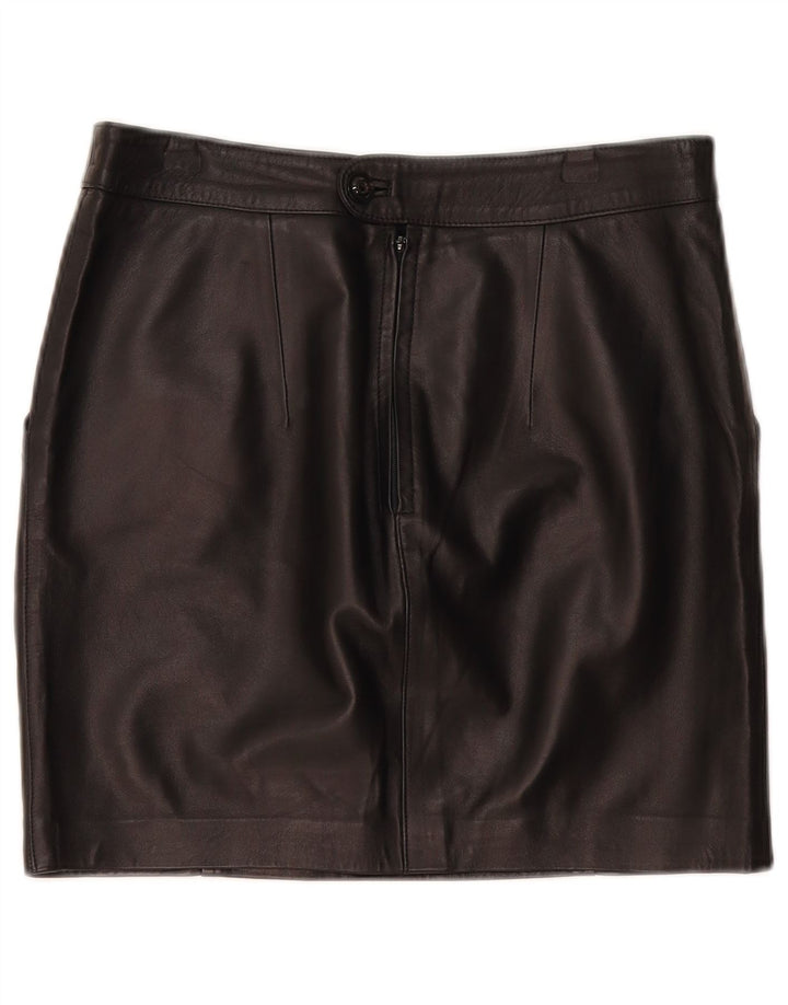 Mini saia de couro feminina vintage W30 médio preto