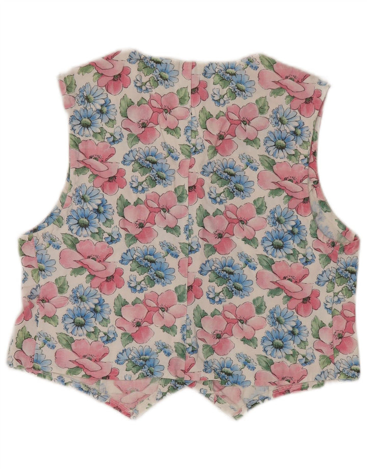 Colete feminino vintage UK 14 médio floral multicolorido