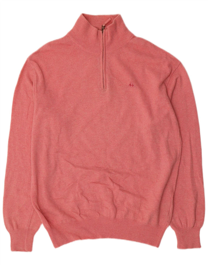 Suéter masculino Kappa com zíper e gola grande de lã rosa