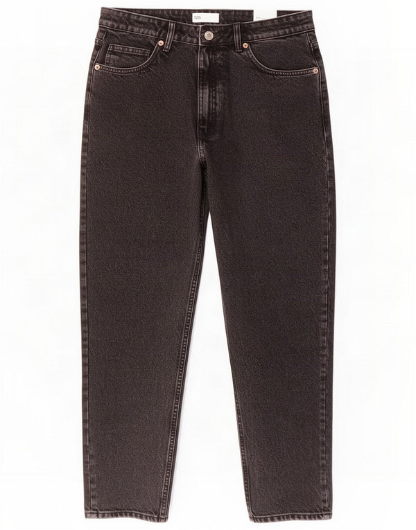 Zara Womens Mom High Rise Tapered Jeans EU 44 XL W30 L27 Algodão Preto