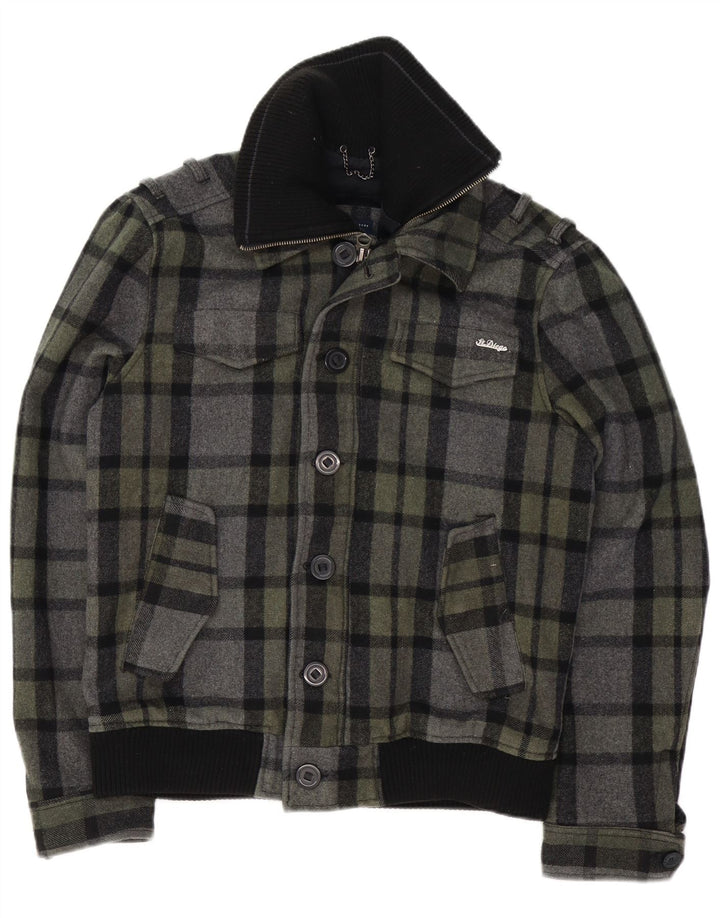 Jaqueta bomber masculina vintage UK 40 grande lã xadrez cinza
