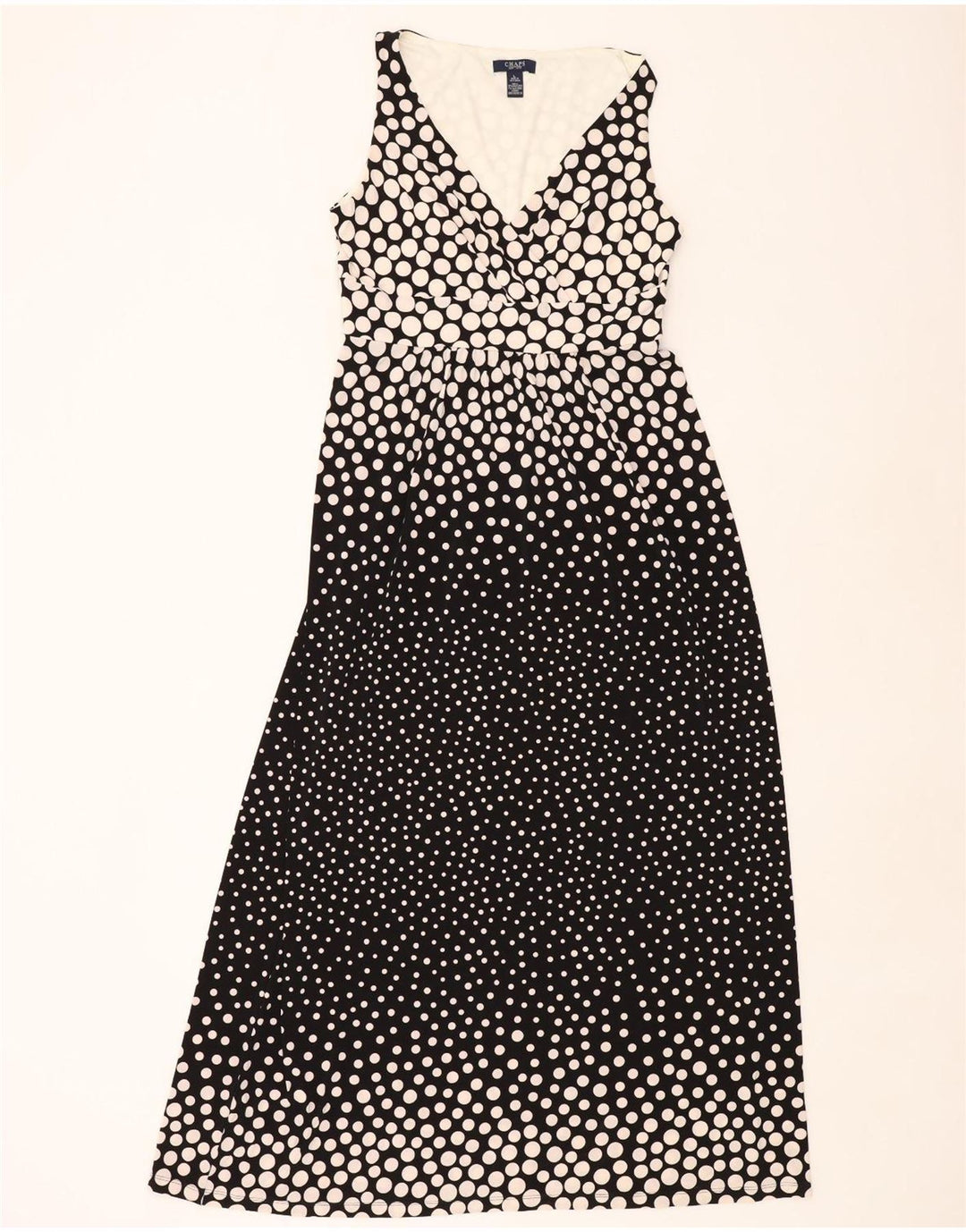 Vestido maxi feminino sem mangas CHAPS Reino Unido 14 grande poliéster manchado preto