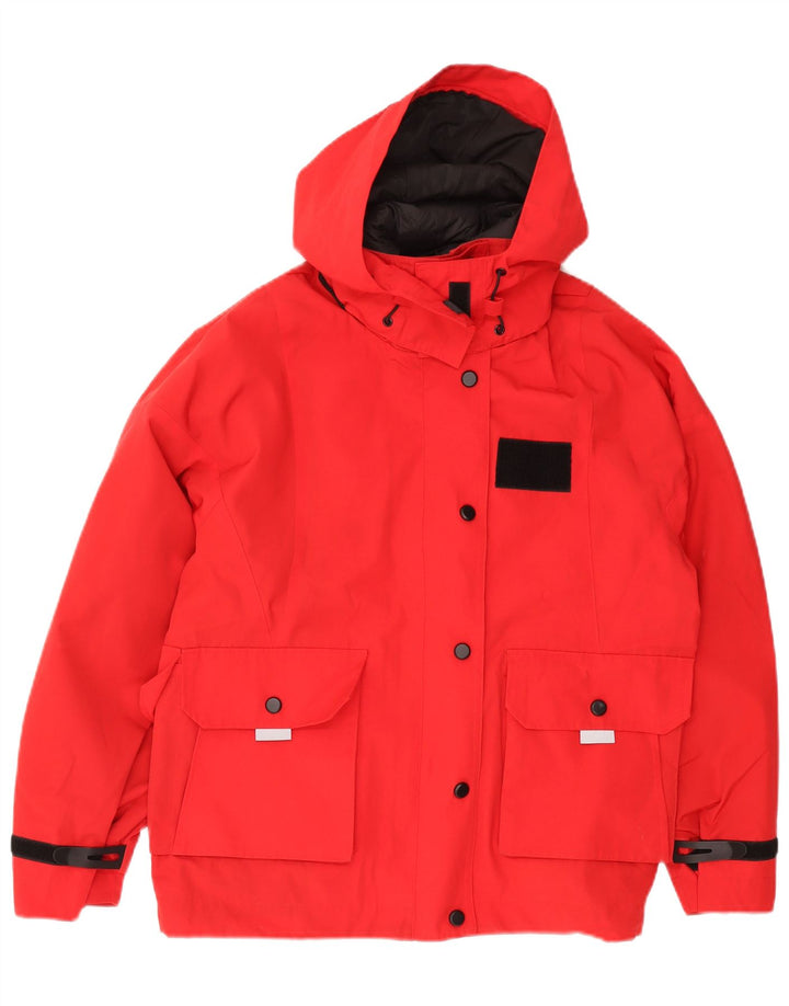 Jaqueta acolchoada com capuz grande Zara para mulher UK 10 poliéster vermelho pequeno