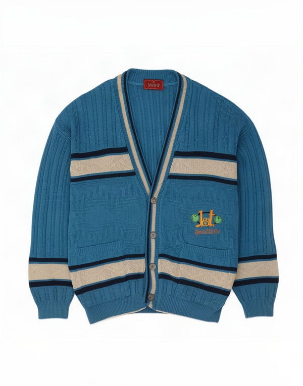 Xavier Mens Graphic Cardigan Suéter Grande Algodão Listrado Azul