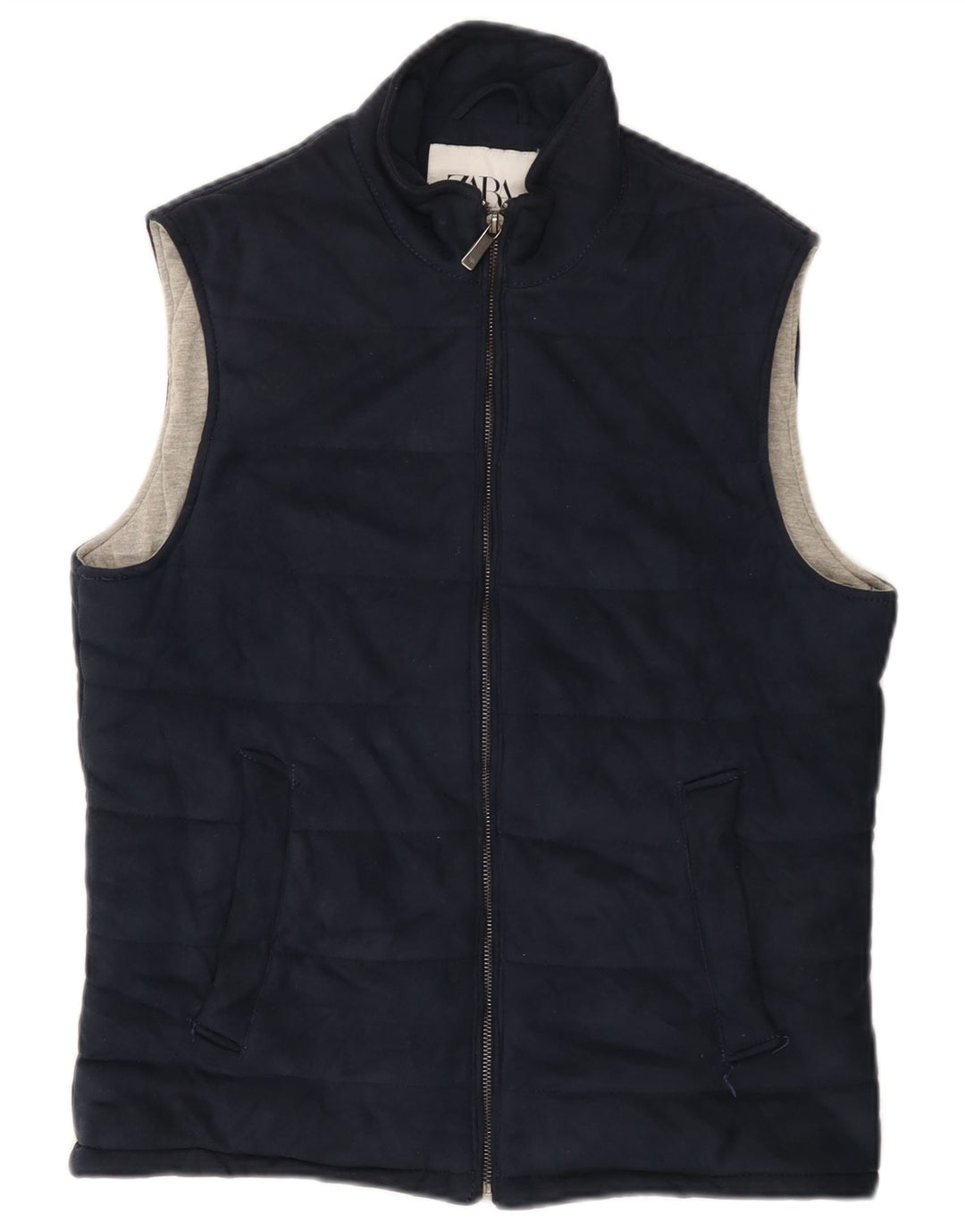 Colete acolchoado masculino ZARA UK 38 poliéster azul marinho médio