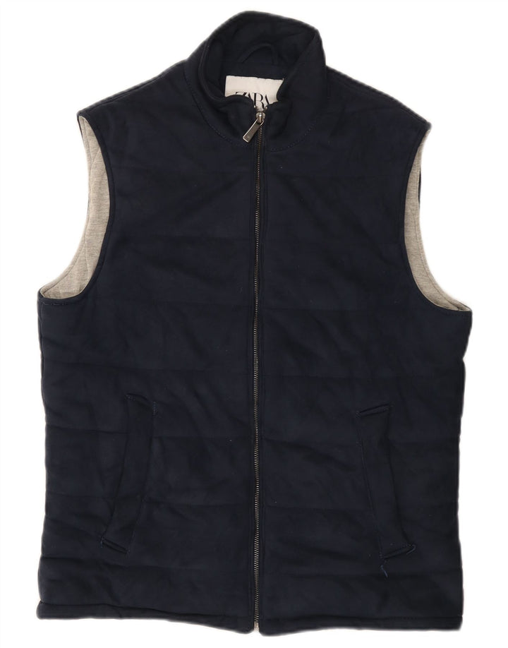 Colete acolchoado masculino ZARA UK 38 poliéster azul marinho médio
