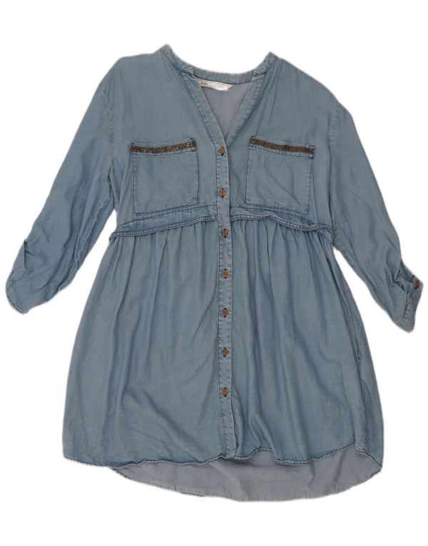 Vestido jeans feminino Zara manga 3/4 Reino Unido 14 azul médio Lyocell