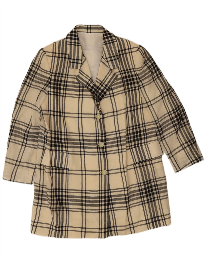 Jaqueta Blazer Vintage Feminina com 3 Botões Reino Unido 12 Xadrez Bege Médio