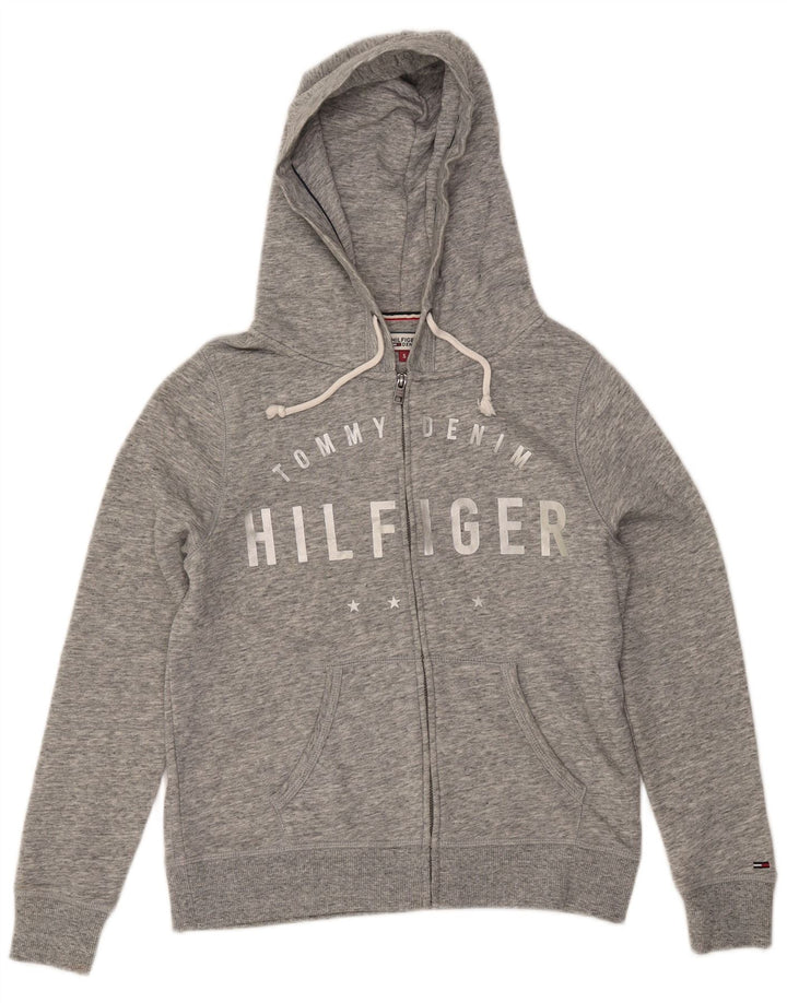 Suéter feminino TOMMY HILFIGER com capuz e zíper grande Reino Unido 10 pequeno cinza