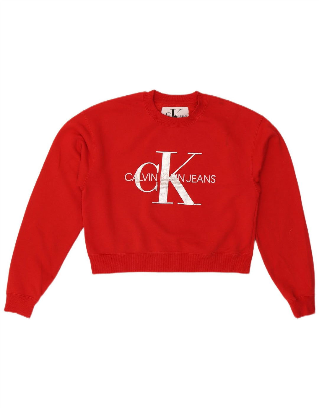 CALVIN KLEIN JEANS Suéter feminino oversized cropped UK 6 XS vermelho