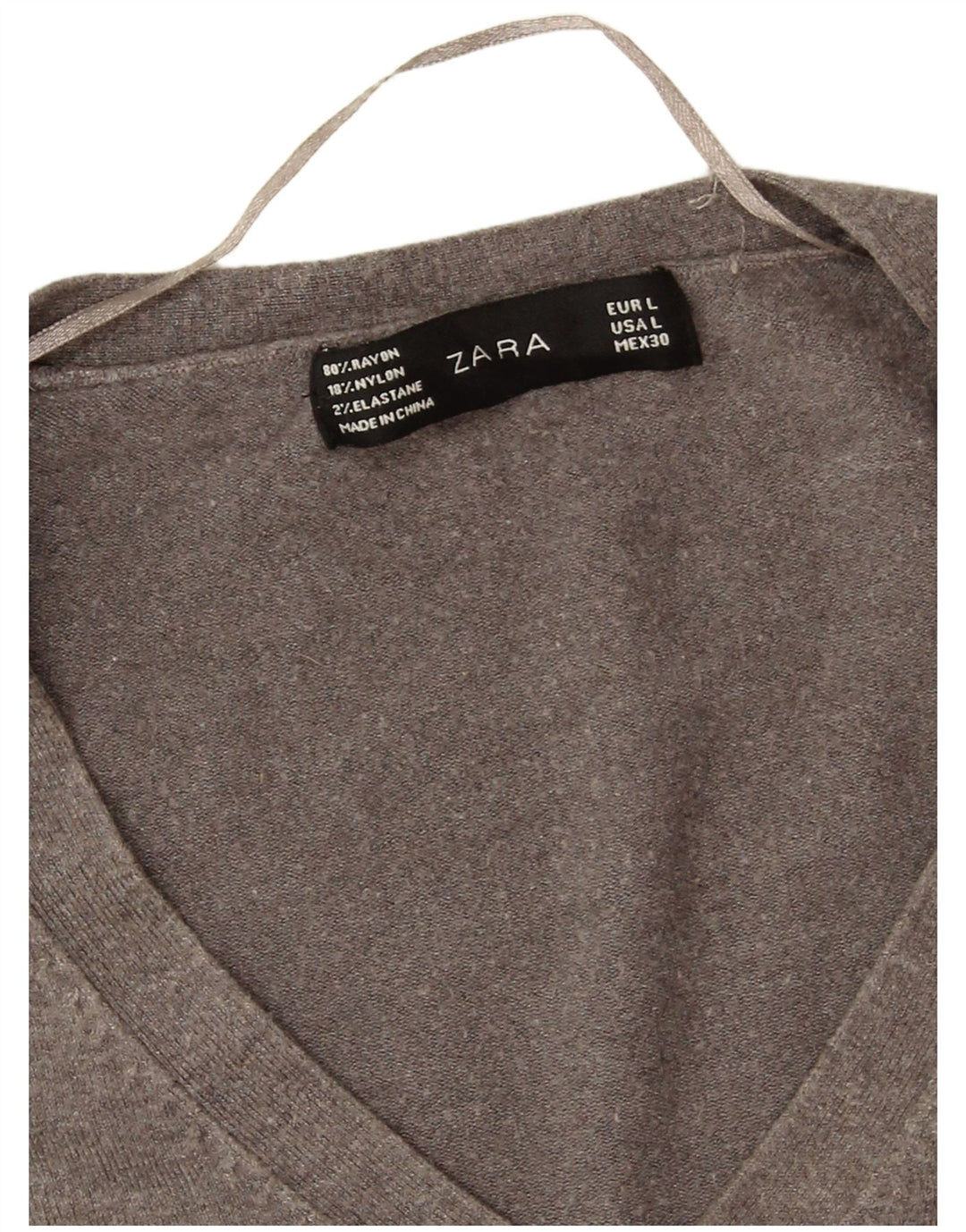 Suéter feminino Zara com decote em V Reino Unido 16 grande rayon cinza