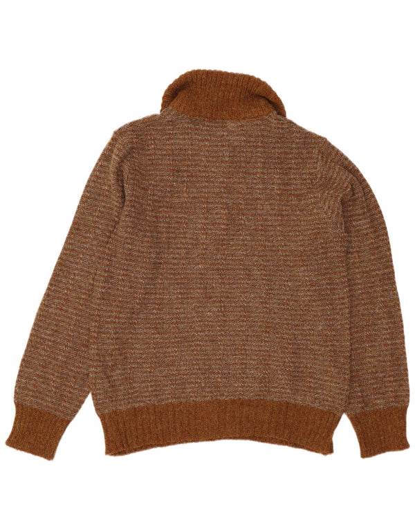 Suéter masculino VINTAGE com gola polo IT 50 acrílico listrado marrom médio