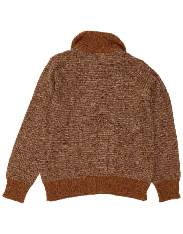 Suéter masculino VINTAGE com gola polo IT 50 acrílico listrado marrom médio