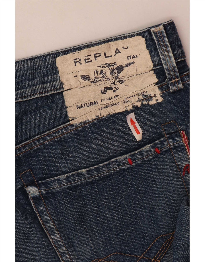 Replay Mens Distressed Slim Jeans W34 L34 Azul Algodão