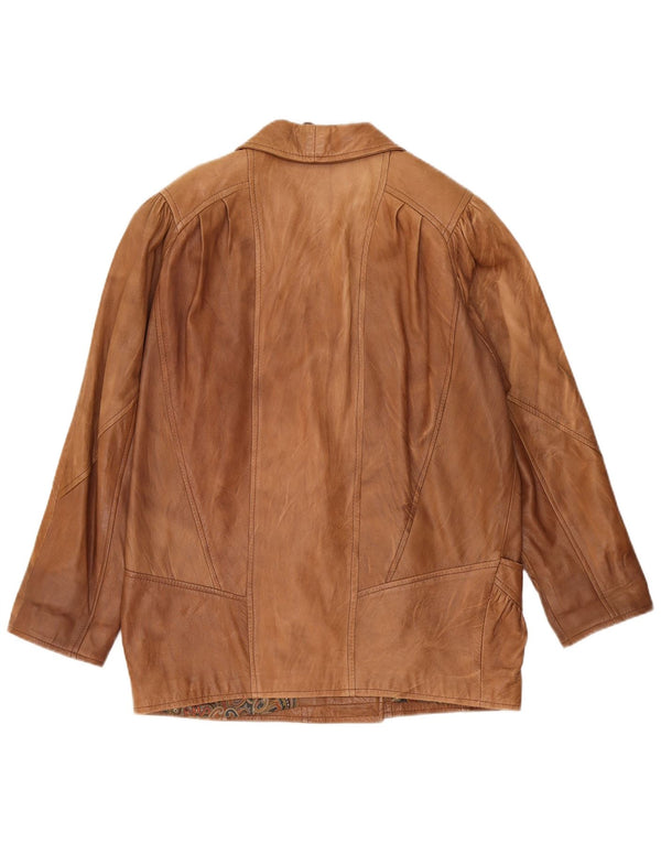 Jaqueta de couro grande vintage feminina UK 10 pequena bege