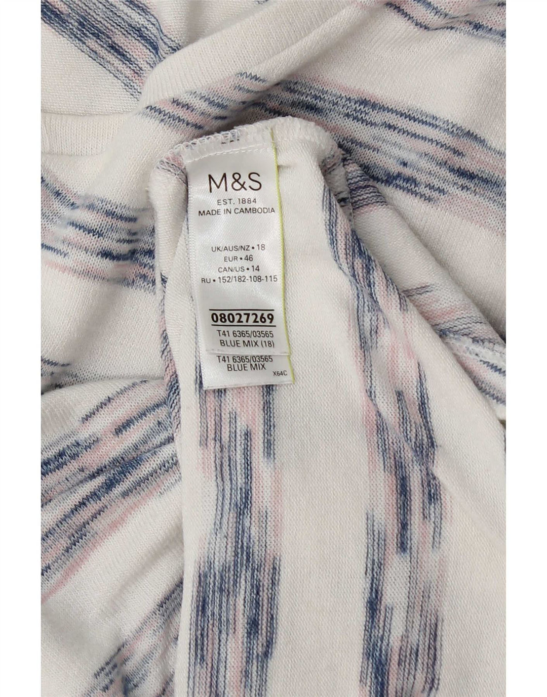 Top feminino Marks & Spencer manga comprida UK 18 XL viscose listrada branca