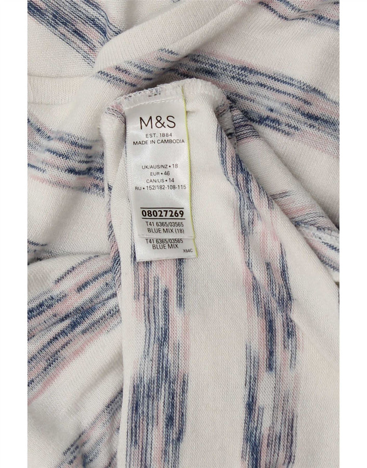 Top feminino Marks & Spencer manga comprida UK 18 XL viscose listrada branca