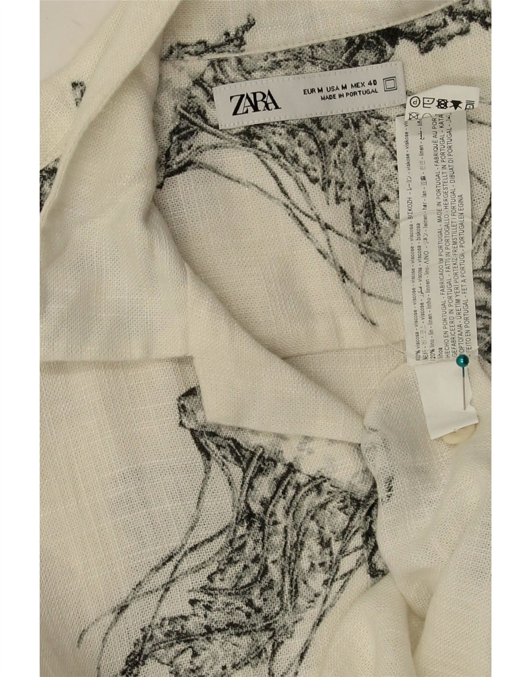 Camisa masculina Zara Abstract Pattern manga curta média branca viscose