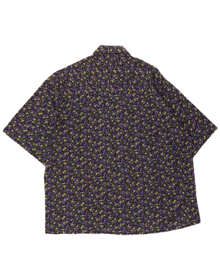 Camisa masculina vintage de manga curta médio roxo floral