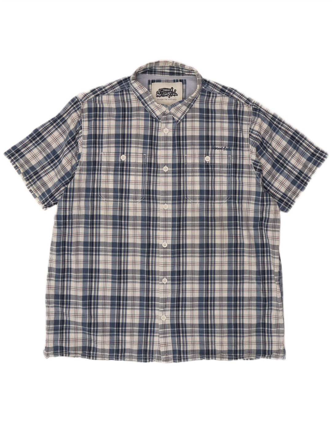 Camisa masculina de manga curta WEIRD FISH 2XL algodão xadrez azul