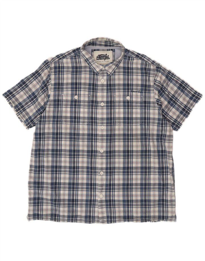 Camisa masculina de manga curta WEIRD FISH 2XL algodão xadrez azul