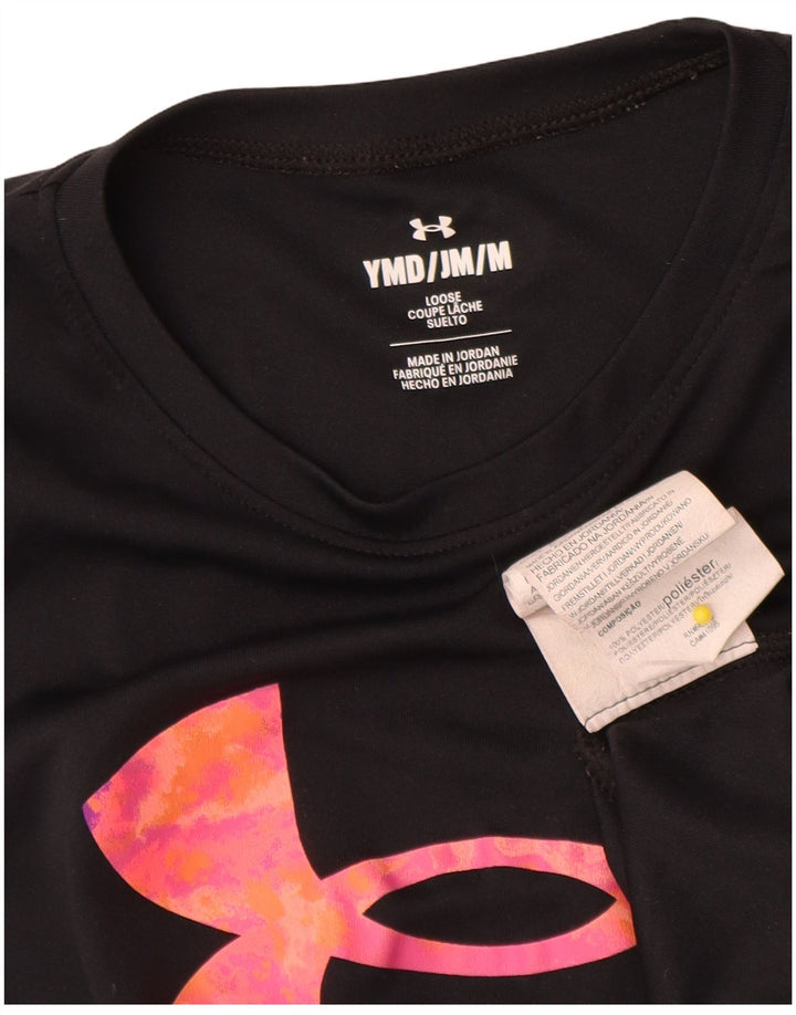Camiseta gráfica Under Armour Girls 9-10 anos poliéster preto médio
